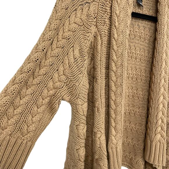 Black Label by Chico's Cable Knit Open Front Cardigan Tan Womens 8 - Picture 2 of 4